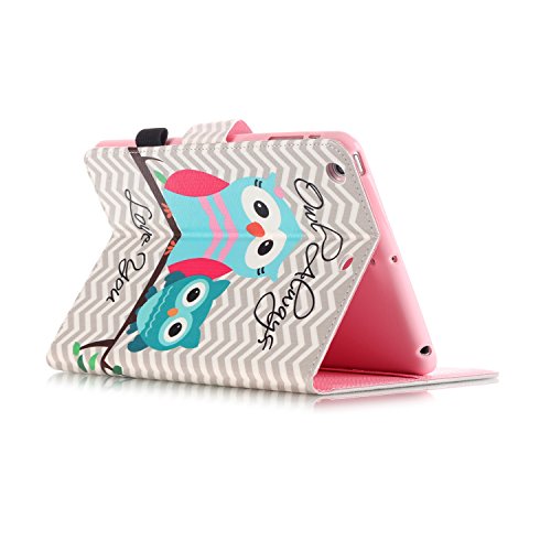 iPad Mini 3 Hülle, Deenor Colorful Painting and Stylish Drawing Wallet Case Book Style PU Leder Flip Protective Stand Flip Schutzhülle Hülle für Apple iPad Mini 1/2/3 Generation. (Mother and child owl) - 6