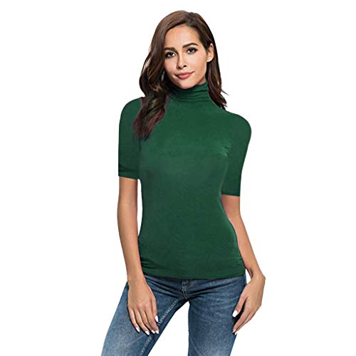 T-Shirt à Col Roulé Haut Manche Courte Femmes Gilet Debardeur Tops à col Montant Moulant sous-Pull Extensible Couleur Uni LianMengMVP