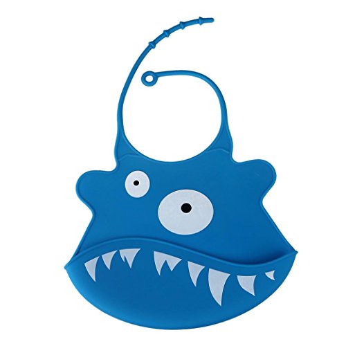 Koly Baby Bib Cartoon cute convenient Silicone Waterproofing Bib (Dark Blue )