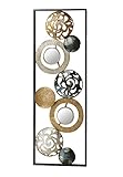 Modernes und dekoratives Wandbild von Kobolo mit Kreisen und Ringen aus Metall und zwei Spiegeln in den Farben Gold, Grau und Silber