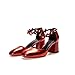 Produktbild YUBIN Herbst Schnalle High Heels Weiblichen Kopf Schuhe Leder Dicke mit Flachem Mund Schuhe Weibliche Mode Blumen Hohl Schuhe (Farbe : Red, Größe : 35)