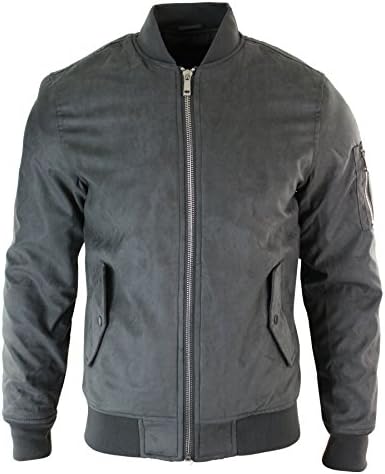 Mens MA1 PU Suede Bomber Varsity Jacket Quilted Smart Casual Harrington Coat