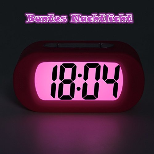 ZHPUAT Digital-Wecker Tischuhr mit Silikonhülle Snooze Bunten Licht Stoßfest ideales Geschenk Für Kinder(Rosa) - 2