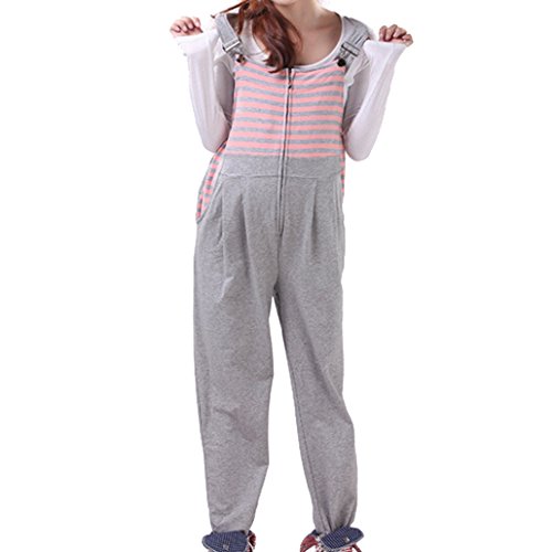 DEHANG Women Maternity Suspender Pants Bib with Pockets Size M - Grey