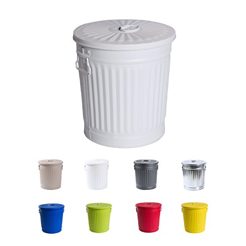Abfalleimer Mülleimer vintage Wäschebehälter Deckeleimer Mülltonne mit Tragegriffen Mattweiß Ø 21,5 cm, Höhe 21,5 cm