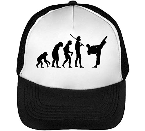 Preisvergleich Produktbild 1GD Human Evolution Karate Trucker Cap Herren Damen Schwarz weiß Snapback