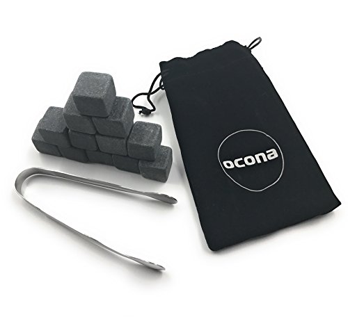 ocona© Premium Whisky Steine (12 Stück) wiederverwendbare Eiswürfel mit Eiszange Whiskysteine, Whisky Stones, Kühlsteine aus natürlichen Speckstein Geschenk Set (12 Specksteine) - 5