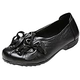  Vogstyle Damen Frühjahr/Sommer Vintage Handgefertigte Große Blume Leder Flache Schuhe (37/37.5 EU, Art 4-Schwarz)