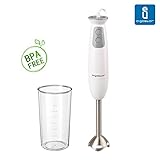 Aigostar Stirring White 30ISF - Batidora de mano, plastico libre de BPA y acero inoxidable, 400 watios, 2 velocidades.