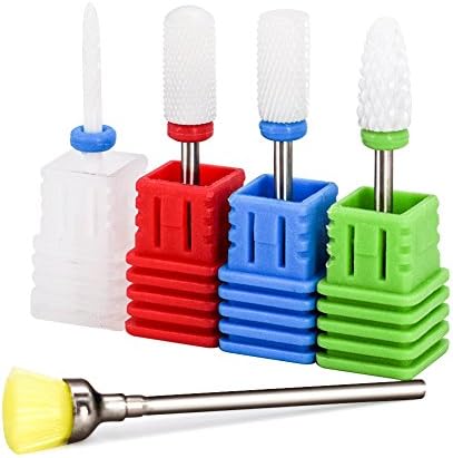 Ceramic Nail Drill Bits Set Pro Fine Medium Coarse Grit Manicure Drill Bits with Brush Bits Electric Nail File Ceramic Needle Top, RIVERLAKE MX501PRO 3/32 Shank Size (5pcs Set)