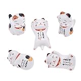 Material: cerámica NNNKO 5 UNIDS afortunados gatos hechos de cerámica deco buena suerte amentos catkins palillos banco gatos galletas Maneki Neko decoración de la cocina de cerámica