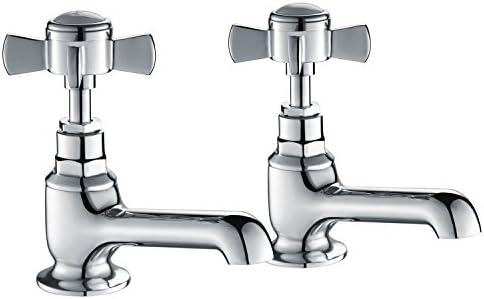 Hapilife Basin Tap Pair Traditional Bathroom Sink Taps Hot &amp; Cold Crosshead Control Handles Chrome