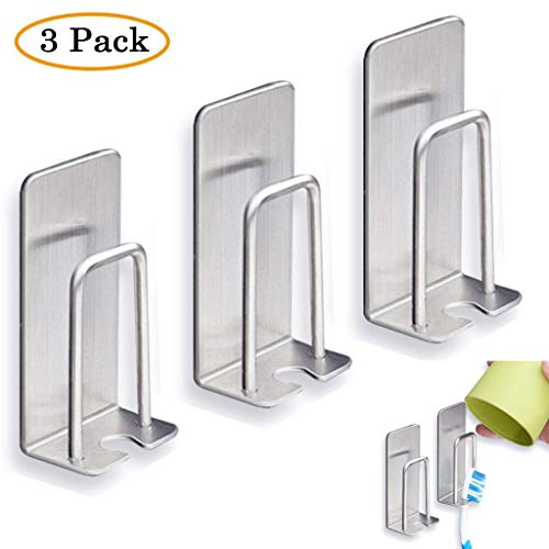 Yookay autoadesiva portaspazzolino, in acciaio INOX a parete porta spazzolino dentifricio Holder organizer per bagno o cucina 3 pezzi