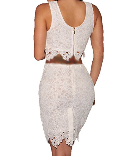 Dissa® White Graceful Sexy Two-piece Lace Skirt Set,White,M