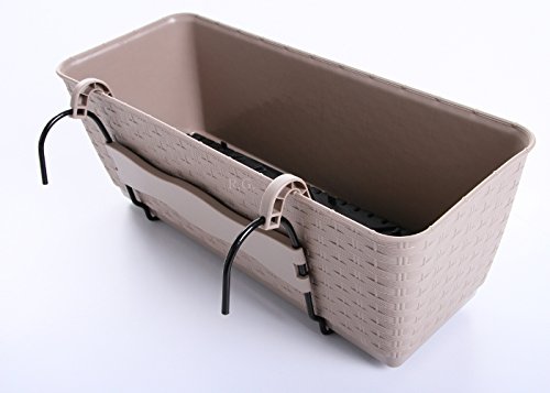 Blumenkasten Balkonkasten Blumentopf Rattan Optik Ratolla mit Halterungen Untersetzer 2 Größen 4 Farben (500 Anthrazit) - 6