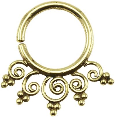 Brass Ornate Swirl Design 18G Septum Ring - 7mm (0.3") Inner Hoop with Adjustable Opening - Street Habit Jewelry