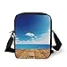 Produktbild Landscape,Seascape View from Pier Under Cloudy Vivid Summer Sky Beach Theme Print,Blue White Brown Print Kids Crossbody Messenger Bag Purse
