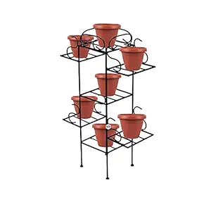 GIG Handicrafts Modern Iron Plant Stand Without Planter, Flower Pot for Living Room Decor Home Decor/Balcony Outdoor (44 cm x 18 cm x 68 cm) (Black)