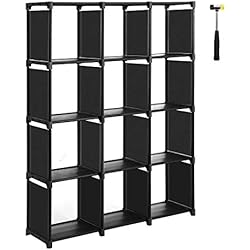 SONGMICS Cube de Rangement, Bibliothèque à 12 Casiers, Placard modulable, Étagère de Rangement au Salon, dans la Chambre, Salle de Bain, 105 x 30 x 140 cm, Maillet en Caoutchouc fourni, Noir LSN12BK