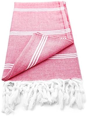Arta Ahura Clovelly Go Anywhere 100% Organic Cotton Turkish Towel โ Full Size Beach Bath or Body lightweight Handwoven Pestemal Hammam Towel Red
