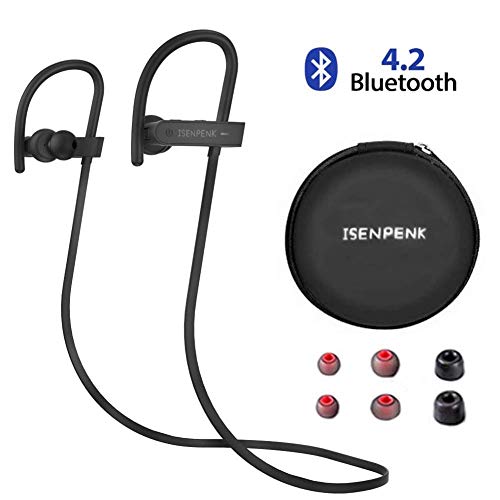 Auriculares Bluetooth,ISENPENK Auriculares Inalámbricos Deportivos con Micrófono, Bluetooth 4.2 Auriculares con Reducción de Ruido, IPX5 Impermable Auriculares Estéreo de Alta Fidelidad para Gimnasio