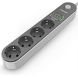 Joyguard Multiprise USB, Multiprise Parasurtenseur Parafoudre 4 Prises avec 4 Ports USB Power Strip avec Interrupteur Surtension-Cordon de 2m-Noir