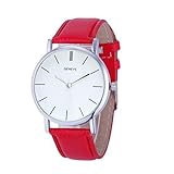 Omiky® Art und Weise 2017 neue Frauen Retro Entwurfs-Leder-Band-analoge Legierungs-Quarz-Armbanduhr (Rot)