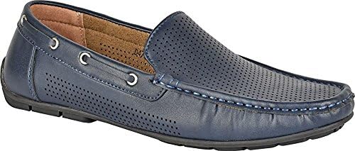 Mens slip on shoes smart driving Moccasin designer loafer fashion shoes. (12 UK, Navy blue)