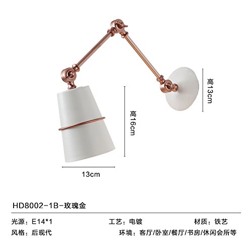 Preisvergleich Produktbild Yanlana retro E27 Wandlampe Einstellbar Modern Led Wandleuchte Für Schlafzimmer Wohnzimmer Treppenhaus Flur Schlafzimmer, Küche, Restaurant, Café, Hd 8002-1 B-Rose Gold