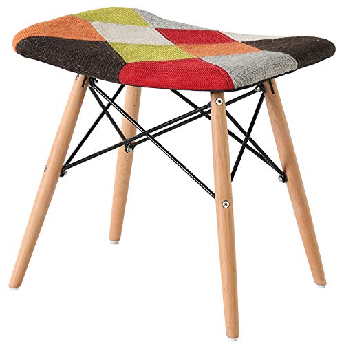 Silla de retazos Tejido Retro Silla multicolor Sofá taburete Silla de oficina Silla vintage con patas de madera para sala de estar Dormitorio Comedor Conjunto Muebles de oficina para el hogar (Rojo)
