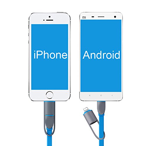 2 in 1 USB kabel für Blitz Micro Flach Kabel Lade Daten Sync Ladegerät Kabel für iPhone 7 6S plus SAMSUNG HUAWEI Telefonkabel (Blau) - 4