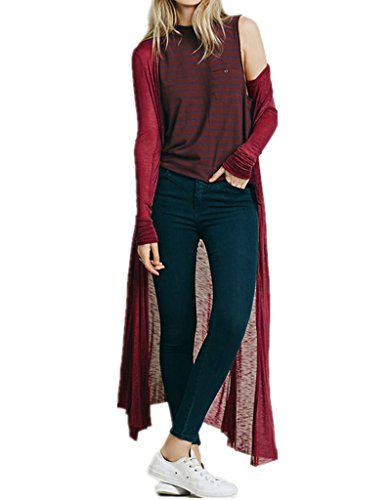 365-Shopping Women's See Through Long Cardigan Asian XL Wine Red
