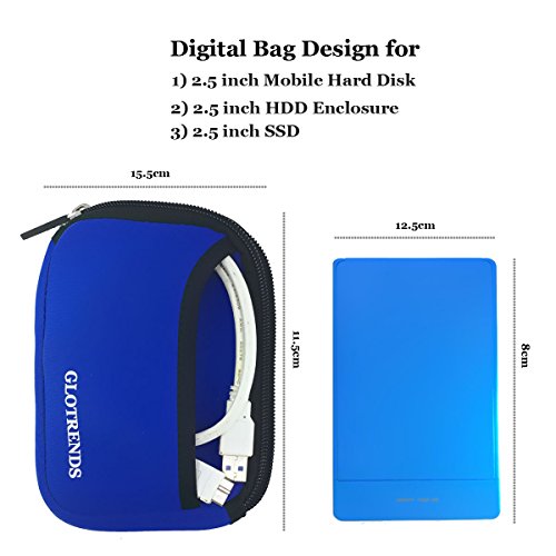 GLOTRENDS Universal Festplattentasche für 2,5 Zoll Festplatten und SSD/HDD, Hard Case erschütterungsfeste Schutzbox (Blau) - 7