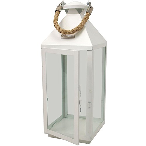 3tlg. Modernes Laternen-Set in Weiß H24/41/55cm Metalllaterne Gartenlaterne Laterne Windlicht mit Aufhängung Metallgestell mit Glasfenstern Kerzenhalter Gartenbeleuchtung Dekoration - 3