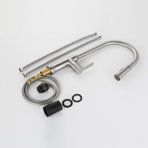 HOMITEX Küchenamatur susziehbare Waschtischarmatur Armatur Wasserhahn Spültsch Einhandmischer Waschtisch aus Messing und Nickel gebürstet für Waschtisch Spültsich in Küchen Badzimmer (1) - 5