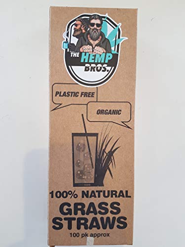 Hemp Bros Grass Drinking Straws | 100 Pack | 100% Organic & Vegan | Enviro, Ocean & Eco Friendly | Natural Sustainable Alternative To Plastic | Reusable & Biodegradable |