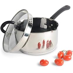 ProCook Gourmet Stainless Steel - Grande Casserole Induction 20cm INOX 18/10- Becs Verseurs - avec Couvercle Passoire Verre Trempé - Poignée Silicone Isolant - 20 cm / 3,3 l