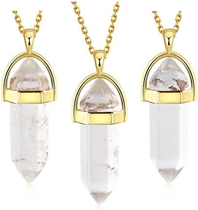 Bullet Shape Gemstone Pendants Necklaces Crystal Natural Quartz Stone Hexagonal Chain Necklace Fashion Jewelry Sets (white)
