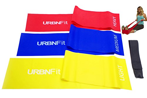 Long Fitness Bands (5 Ft) w/Door Anchor - URBNFit - 3 Pack of Resistance Bands for Stretching, Workouts, Rehabilitation. Professional Grade Flat Stretch Bands Are Essential For Every Home Gym