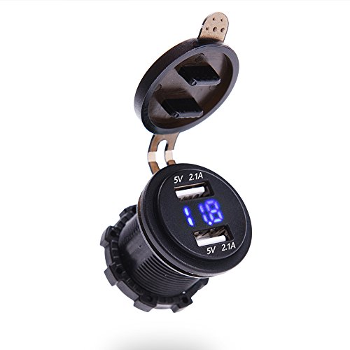 MICTUNING 12-24V LED Digital Voltmeter mit Dual USB Ladegerät Auto 4.2A Steckdose Voltmeter für Fahrzeug Motorrad Boot Blau