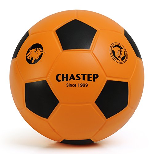 Chastep - Pelota de fútbol de espuma, antiestrés, con efecto rebote, 20 cm, naranja y negro