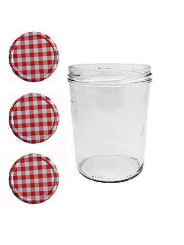 24 Sturzgläser 435 ml Einmachgläser Marmeladengläser Sturzglas Deckelfarbe Dekor Rot-Kariert