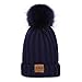 Produktbild FeiyanfyQ Winter Fodera in Pile a Righe Felpa Con Pompon Berretto a cuffia da esterno Berretto a Maglia per Bambini - Navy Blue