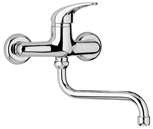 comprare on line KVSTORE® RUBINETTO MISCELATORE A MURO PER LAVELLO CUCINA E LAVATOIO SERIE MINERVA - FINITURA CROMO prezzo