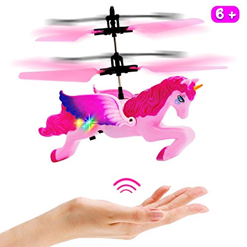 Unicorn Toys Regalos para niñas de 6 años de Edad, RC Flying Fairy Toy Pink Mini Remote y Unicorn Helicoptero controlado a Mano para Regalos de cumpleaños