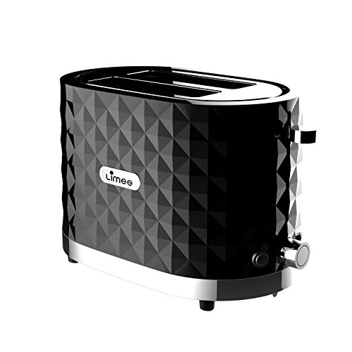 Limee Toaster für 2 Scheiben, Brötchenwärmer aus Edelstahl, kühle Außenseite, Schwarz,Black-B - 2