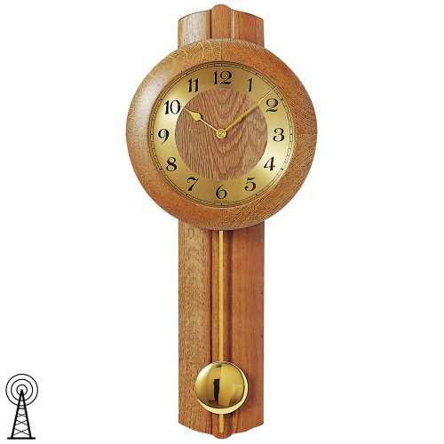 Pendeluhr AMS Wanduhr mit Pendel Funk Massivholz Eiche Mineralglas - 3