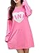 VENTELAN Women's Cute Pink Print Sleepwear Dresses Long Sleeve Loose Fit Pyjamas