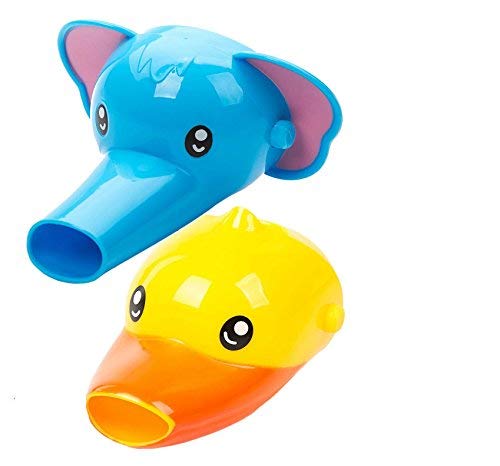 Preisvergleich Produktbild Tiere Wasserhahn Extender Auslauf Abdeckung Bad für Waschtischarmaturen Griff Extender Safety Kids (2er Set - Elefant + Ente)