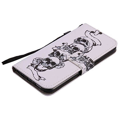 Feeltech Samsung Galaxy S7 Edge Hülle PU-Leder und Brieftasche Bunte Muster Fall mit Magnetverschluss, Hybrid-Kickstand mit Stand-Funktion, schlagen Sie schützende weiche TPU Stoßstangenabdeckung und Kreditkartenhalter für Samsung Galaxy S7 Edge Handgelenk Bügel-Buch-Art-Geldbeutel-Tasche mit 2 In 1 Berühren Sie Stift – Schädel - 6